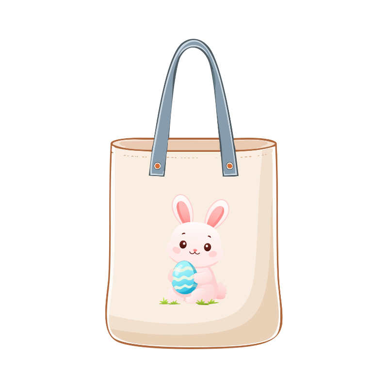 Easter Bunny Basket Bag for Kids, Canvas Cotton Egg Hunt Tote with Rabbit Print